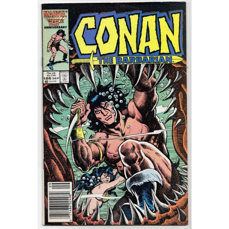 Conan the Barbarian #186 (Marvel Comics, 1986), raw comic book in VF- 7.5 condition — front cover