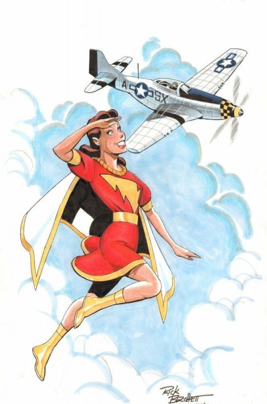Mary Marvel WWII Fighter Color Piece Shazam - 2016 Signed art by Rick Burchett (2016), raw, ungraded comic book — front cover