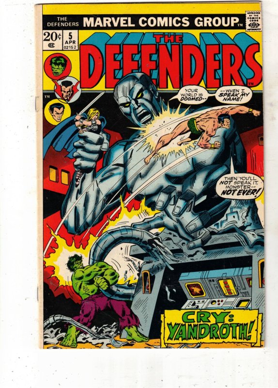 The Defenders #5 (Marvel Comics, 1973), raw comic book in VF/NM condition — front cover