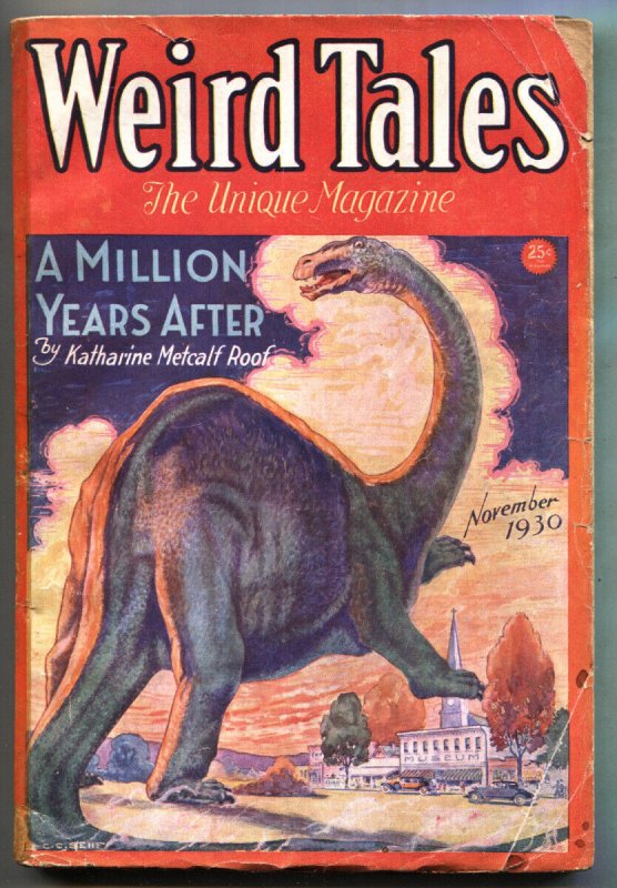 Weird Tales 11/1930-Robert E. Howard-Dinosaur Cover-RARE Pulp Magazine (Popular Fiction Publishing, 1930), raw, ungraded comic book — front cover