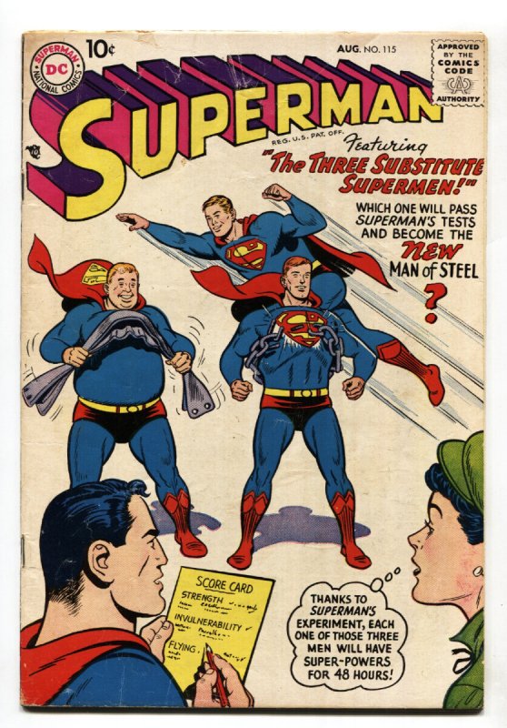 Superman #115 - 1957 - DC - VG- - Comic Book (DC Comics, 1957), raw comic book in VG- condition — front cover