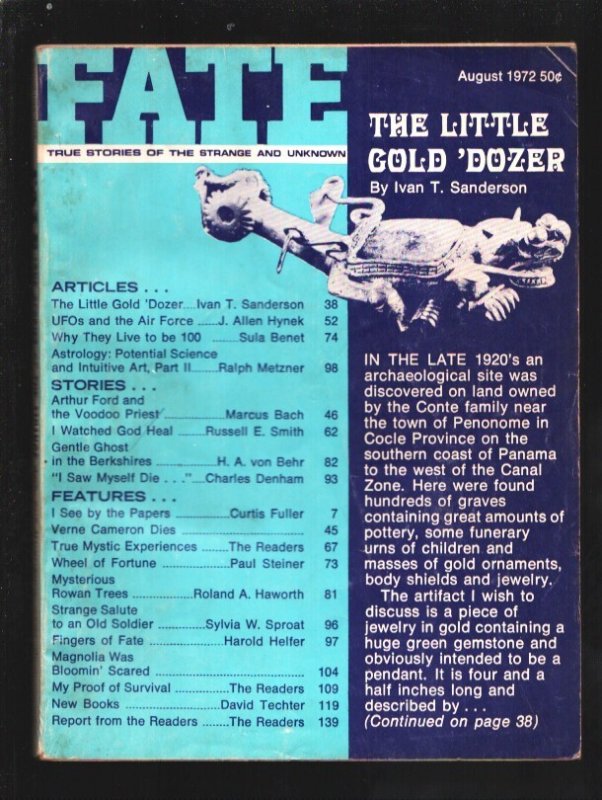 Fate 8/1972-Clark-UFO's and the Air Force-Arthur Ford and the Voodoo Priest-Myst, raw, ungraded comic book — front cover