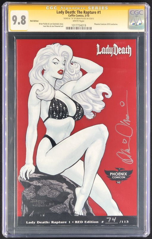 Lady Death: The Rapture #1 (2010), CGC 9.8 graded comic book, Signature Series label — front cover in its holder
