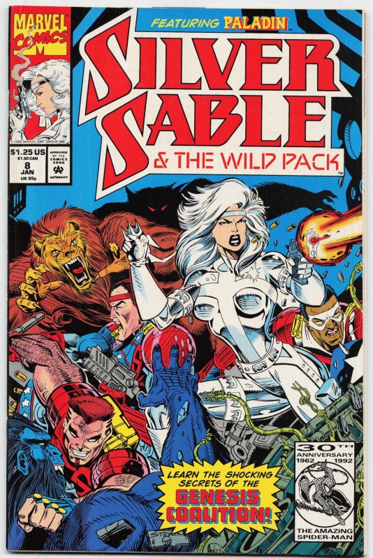 Silver Sable and the Wild Pack #8 (Marvel Comics, 1993), raw, ungraded comic book — front cover
