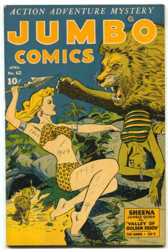 Jumbo Comics #62 (Fiction House, 1944), raw comic book in VF- condition — front cover