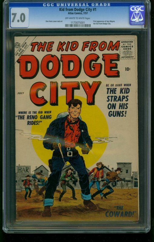 Kid from Dodge City #1, CGC 7.0 graded comic book, Universal Blue label — front cover in its holder