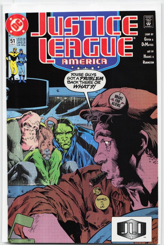Justice League America #51 (DC Comics, 1991), raw, ungraded comic book — front cover