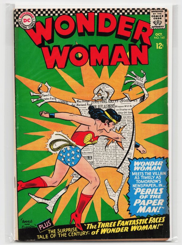 Wonder Woman #165 (DC Comics, 1966), raw, ungraded comic book — front cover