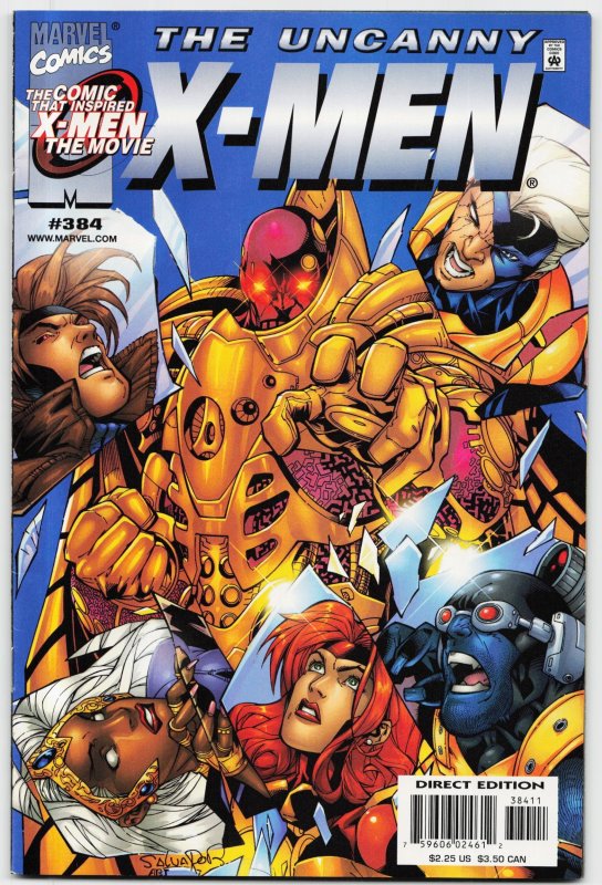 The Uncanny X-Men #384 (Marvel Comics, 2000), raw, ungraded comic book — front cover