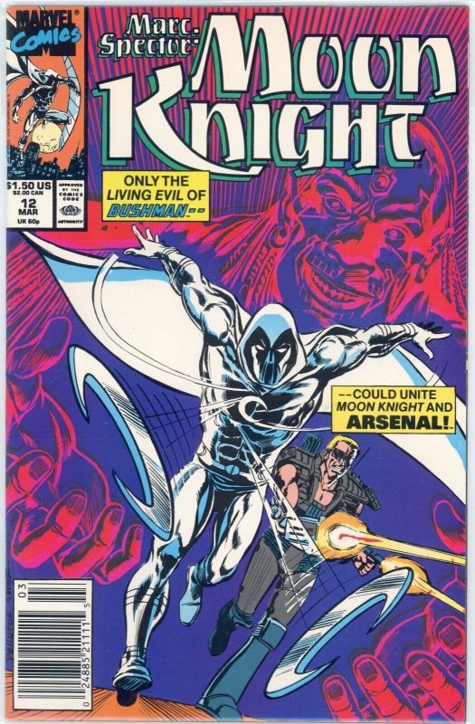 Marc Spector: Moon Knight #12 (Marvel Comics, 1990), raw comic book in VF/NM 9.0 condition — front cover
