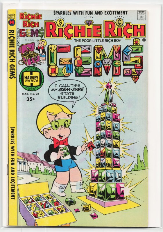 Richie Rich Gems #22 (Harvey Comics, 1978), raw, ungraded comic book — front cover