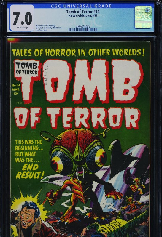 Tomb of Terror #14 (Harvey Comics), CGC 7.0 graded comic book, Universal Blue label — front cover in its holder