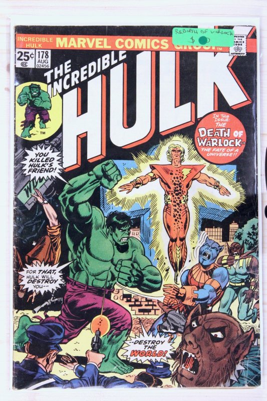 The Incredible Hulk #178 (Marvel Comics, 1974), raw comic book in FN- 5.5 condition — front cover