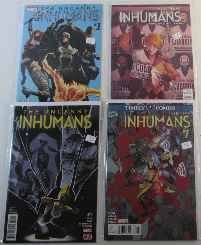 2015 Uncanny Inhumans Lot of 4 #1, 16, All-New 1, 2 Marvel Comic Books (Marvel Comics, 2015), raw, ungraded comic book — front cover
