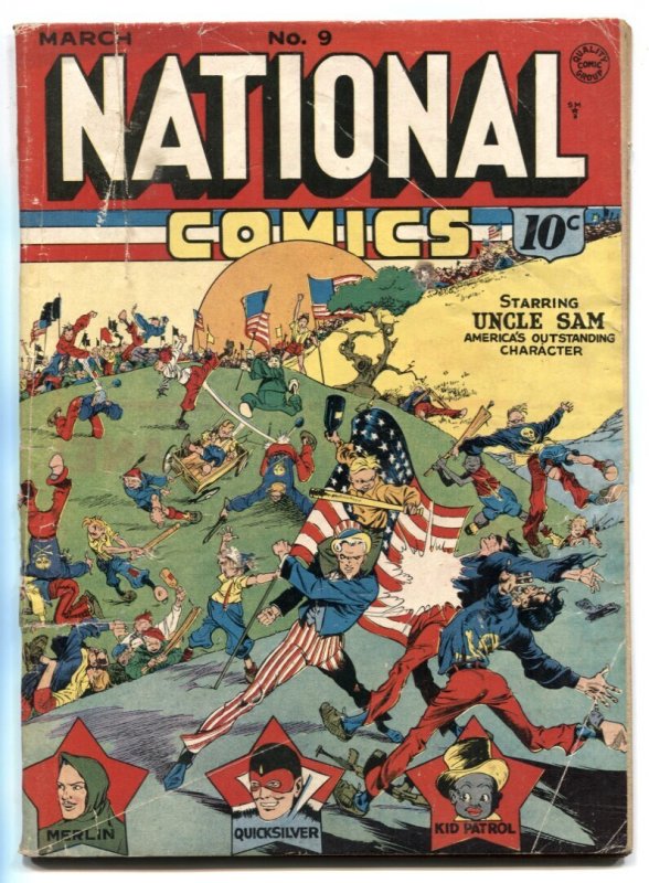 National #9 (Quality Comics, 1941), raw comic book in VG condition — front cover