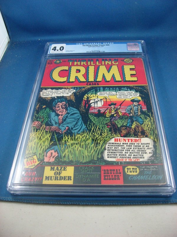 Thrilling Crime Cases #45 (1951), CGC 4.0 graded comic book, Universal Blue label — front cover in its holder