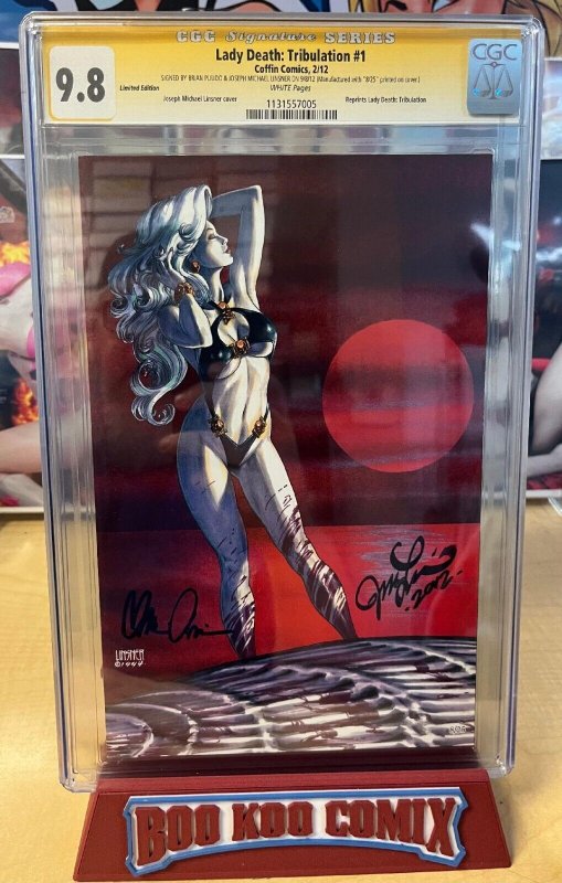 Lady Death Tribulation #1, CGC 9.8 graded comic book, Signature Series label — front cover in its holder