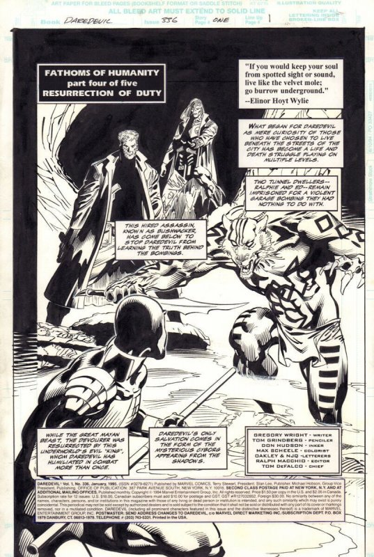 Daredevil #336 (Marvel Comics, 1995), raw, ungraded comic book — front cover