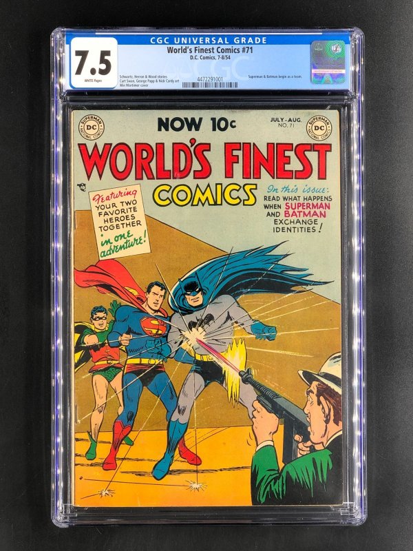 World's Finest Comics #71 (DC Comics), CGC 7.5 graded comic book, Universal Blue label — front cover in its holder