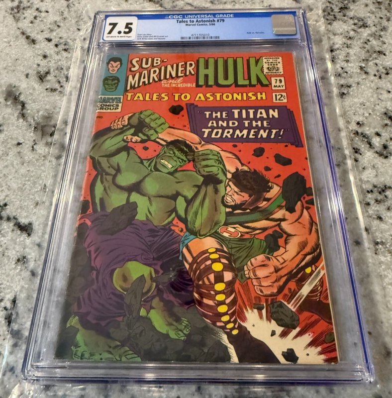 Tales to Astonish #79 (Marvel Comics, 1966), CGC 7.5 graded comic book, Universal Blue label — front cover in its holder
