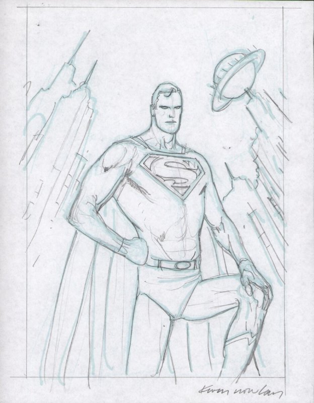 Superman & Metropolis Pencil Sketch/Prelim - Signed art by Kevin Nowlan, raw, ungraded comic book — front cover