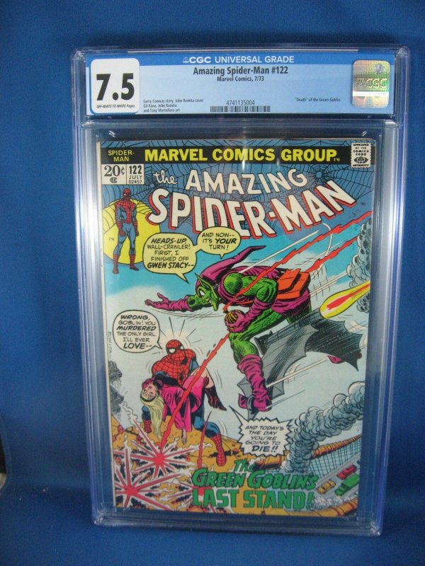 Amazing Spider-Man #122 (Marvel Comics, 1973), CGC 7.5 graded comic book, Universal Blue label — front cover in its holder