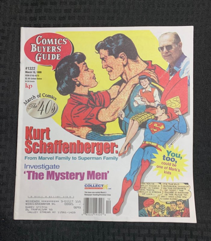 1999 Comics Buyers Guide Newspaper #1322 (1999), raw comic book in FN 6.0 condition — front cover