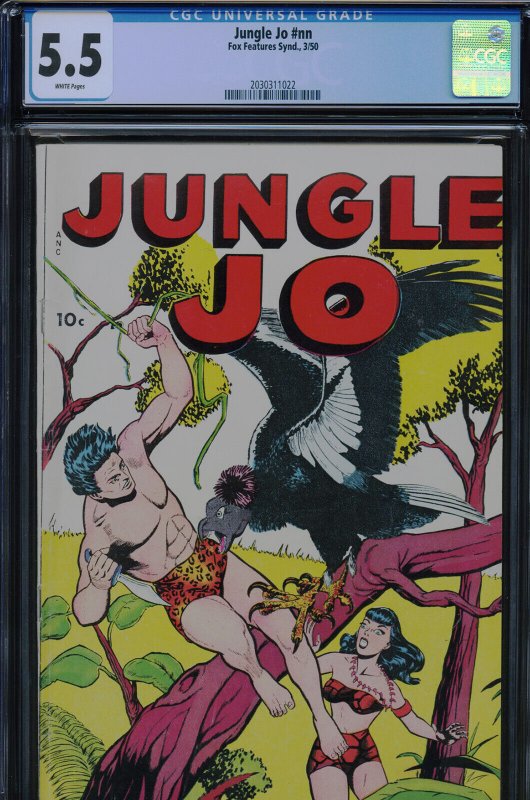 Jungle J0 nn - CGC-5.5, WP - Fox - Golden Age, CGC 5.5 graded comic book, Universal Blue label — front cover in its holder
