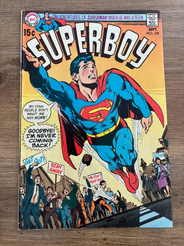 Superboy #168 (DC Comics, 1970), raw comic book in VF condition — front cover