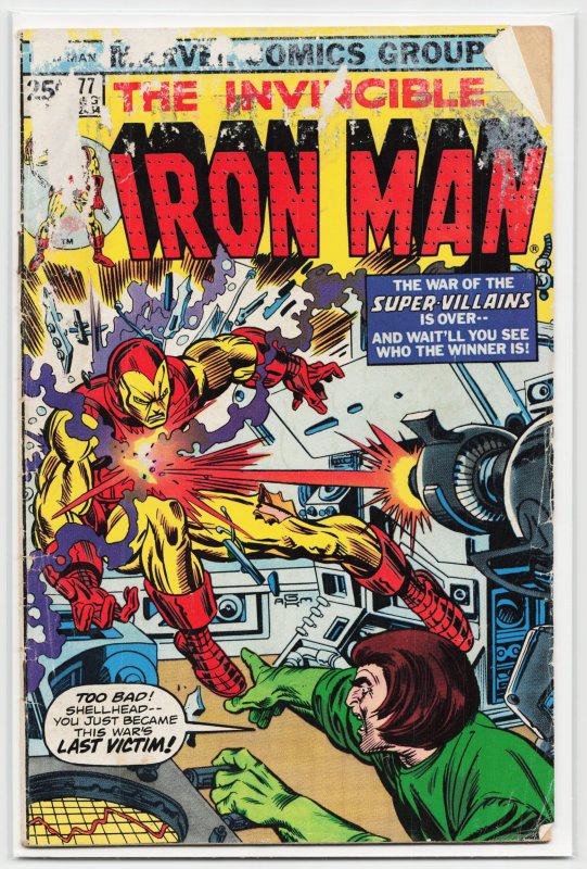 Iron Man #77 (Marvel Comics, 1975), raw, ungraded comic book — front cover