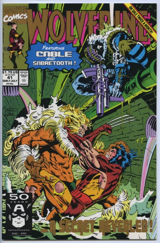 Wolverine #41 - 9.0, WP - Byrne - Sabretooth Claims to be Father of Wolverine (Marvel Comics), raw comic book in 9.0 condition — front cover