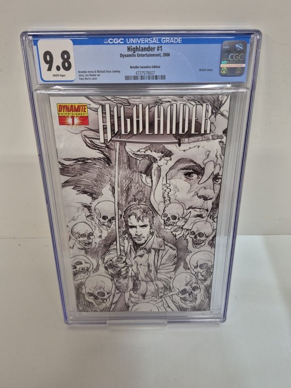 Highlander #1 (Dynamite Entertainment, 2006), CGC 9.8 graded comic book, Universal Blue label — front cover in its holder