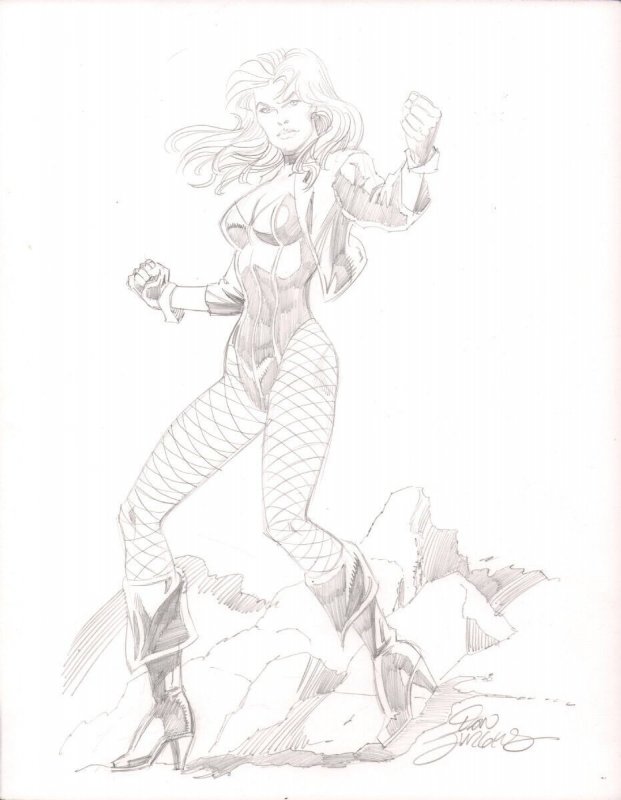 Black Canary Full Figure Pencil Commission - Signed Art by Dan Jurgens, raw, ungraded comic book — front cover