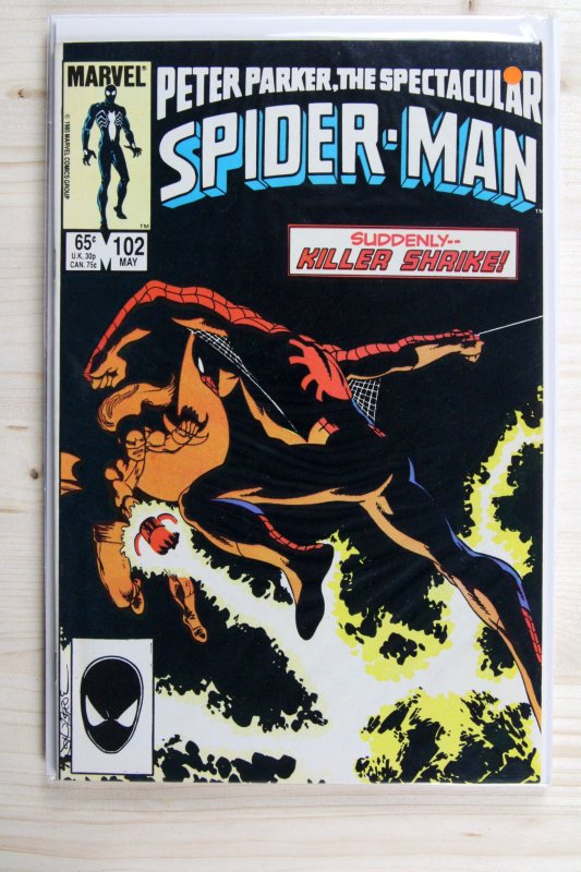 Peter Parker, the Spectacular Spider-Man #102 (Marvel Comics, 1985), raw comic book in NM- 9.2 condition — front cover