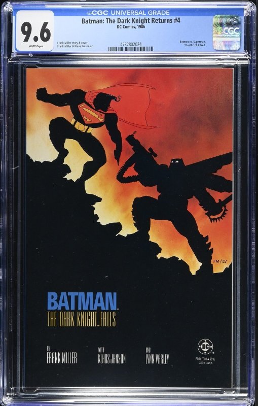 Batman: The Dark Knight Returns #4 (DC Comics), CGC 9.6 graded comic book, Universal Blue label — front cover in its holder