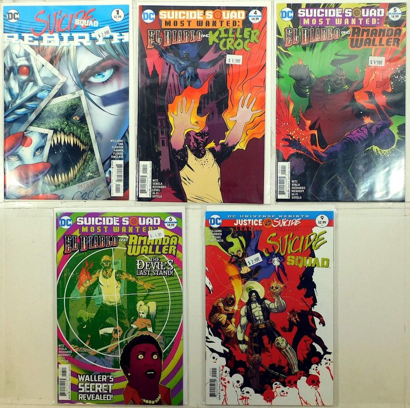 Suicide Squad Lot 5 #9, Rebirth 1, Most Wnated 4, 5, 6 2016 DC Comics (DC Comics, 2016), raw, ungraded comic book — front cover