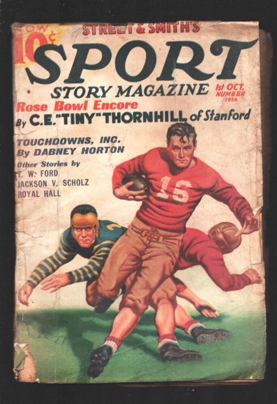 Sport Story 10/1/1936-Rose Bowl Encore-C.E. Tiny Thornhill of Stanford-Touchdown, raw, ungraded comic book — front cover