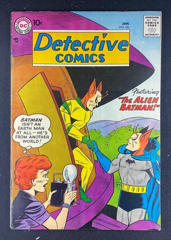Detective Comics #251 (DC Comics, 1937), raw comic book in FN- 5.5 condition — front cover