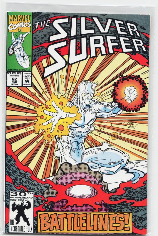 Silver Surfer #62 (Marvel Comics, 1992), raw, ungraded comic book — front cover