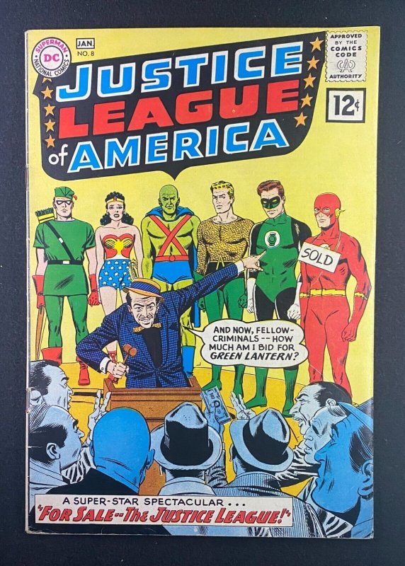 Justice League of America #8 (DC Comics, 1960), raw comic book in FN/VF 7.0 condition — front cover