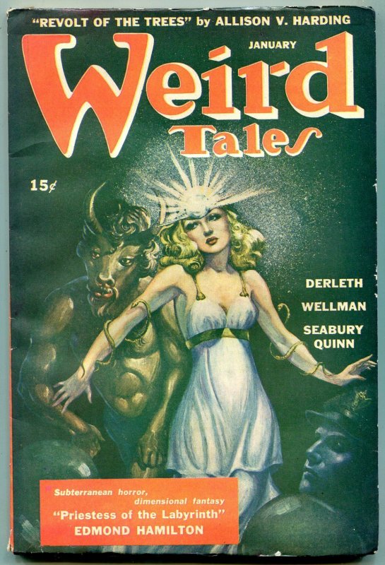 Weird Tales January 1945- Brundage Cover- Priestess of the Labyrinth F/VF (Weird Tales, 1945), raw comic book in VF condition — front cover