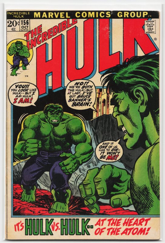The Incredible Hulk #156 (Marvel Comics, 1972), raw, ungraded comic book — front cover