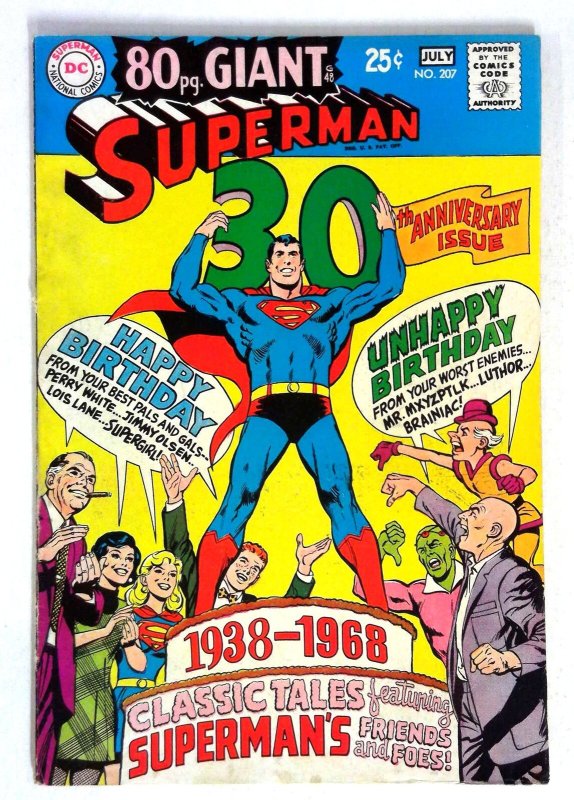 Superman #207 (DC Comics, 1968), raw comic book in VG condition — front cover