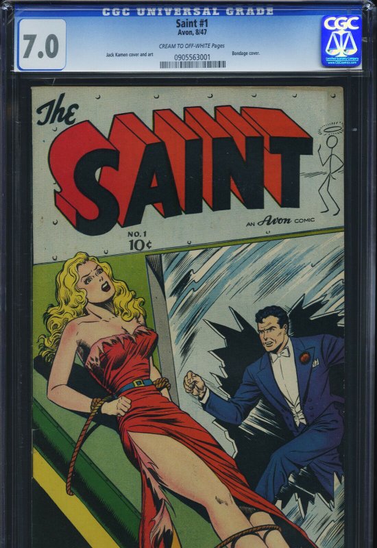 Saint #1 (Avon Periodicals), CGC 7.0 graded comic book, Universal Blue label — front cover in its holder