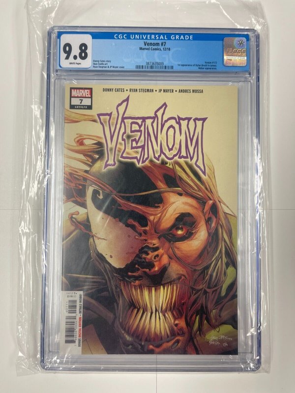 Venom #7 (Marvel Comics), CGC 9.8 graded comic book, Universal Blue label — front cover in its holder