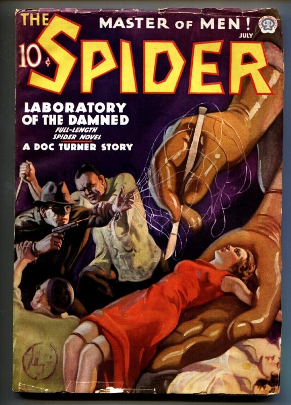 Pulp: Spider July 1936-Lurid GGA Cover-Hero-Pulp Magazine (Popular Publications, 1936), raw, ungraded comic book — front cover