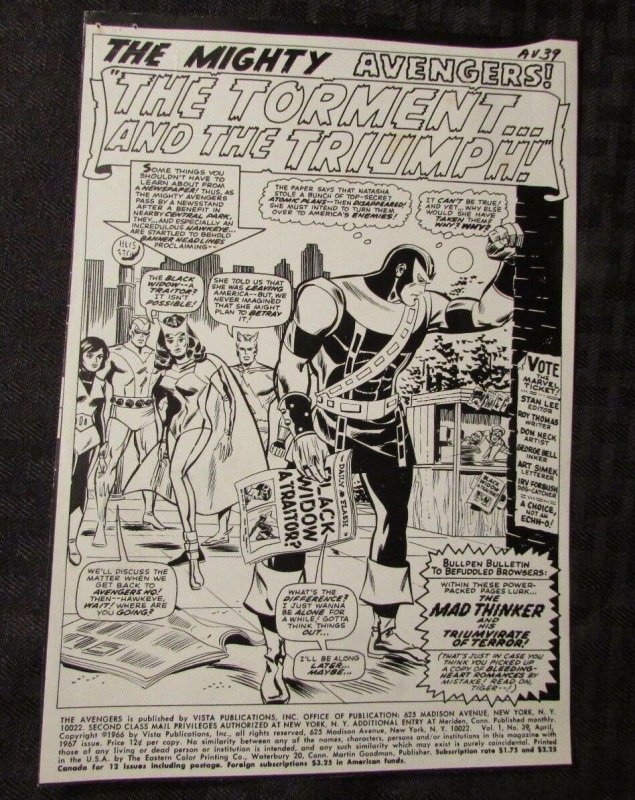 1967 Avengers #39 (1967), raw comic book in 9.5 condition — front cover