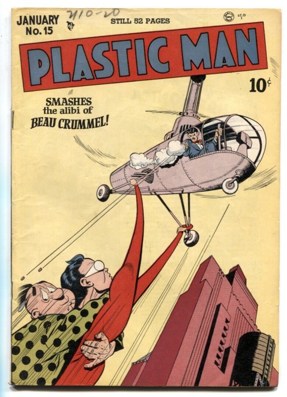 Plastic Man #15 (DC Comics, 1949), raw comic book in VF condition — front cover