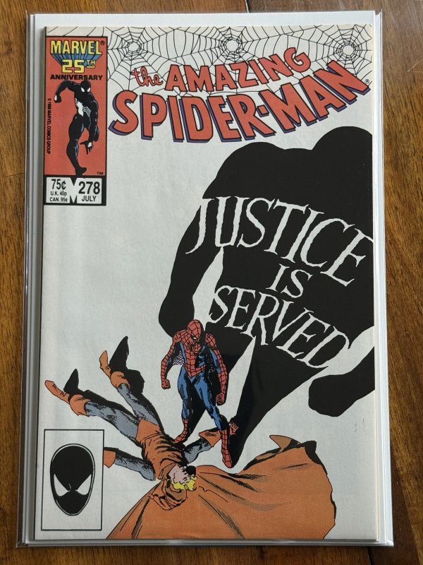 The Amazing Spider-Man #278 (Marvel Comics, 1986), raw comic book in VF+ 8.5 condition — front cover
