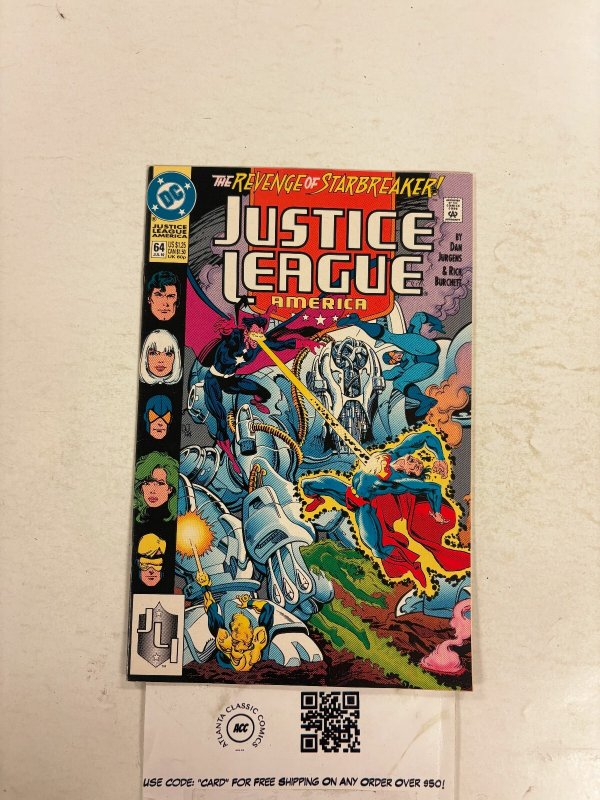 Justice League America #64 (DC Comics, 1992), raw comic book in NM condition — front cover